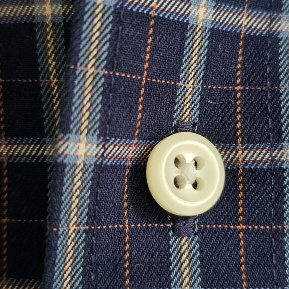 L.L. Bean Mens Navy Blue Plaid Short Sleeve Button-Up Shirt Lg-Reg 100% Cotton - Picture 6 of 8